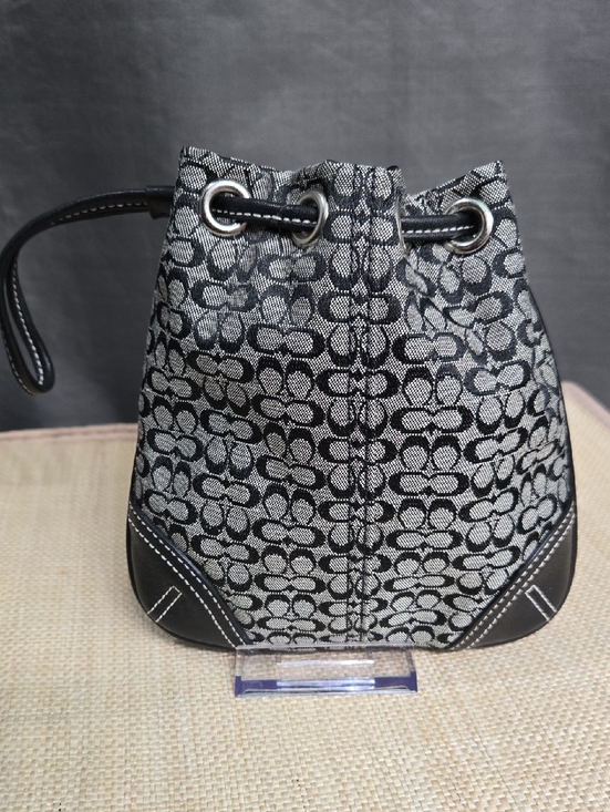 Coach Handbags - Like New! Coach Black & Gray Signature Drawstring Mini Bag